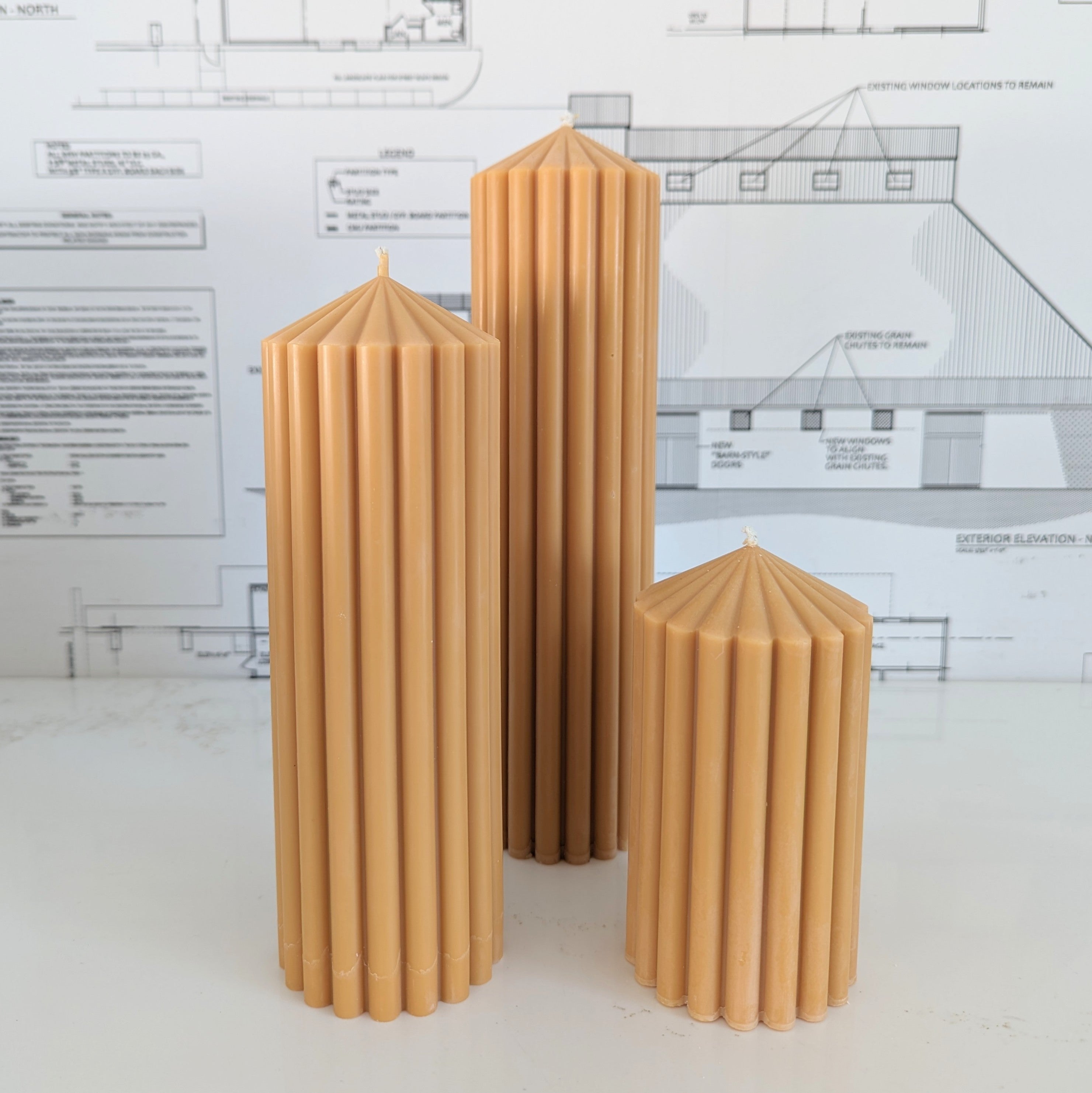 Calgary Candle Trio w/ Ribbed Peak - Amber