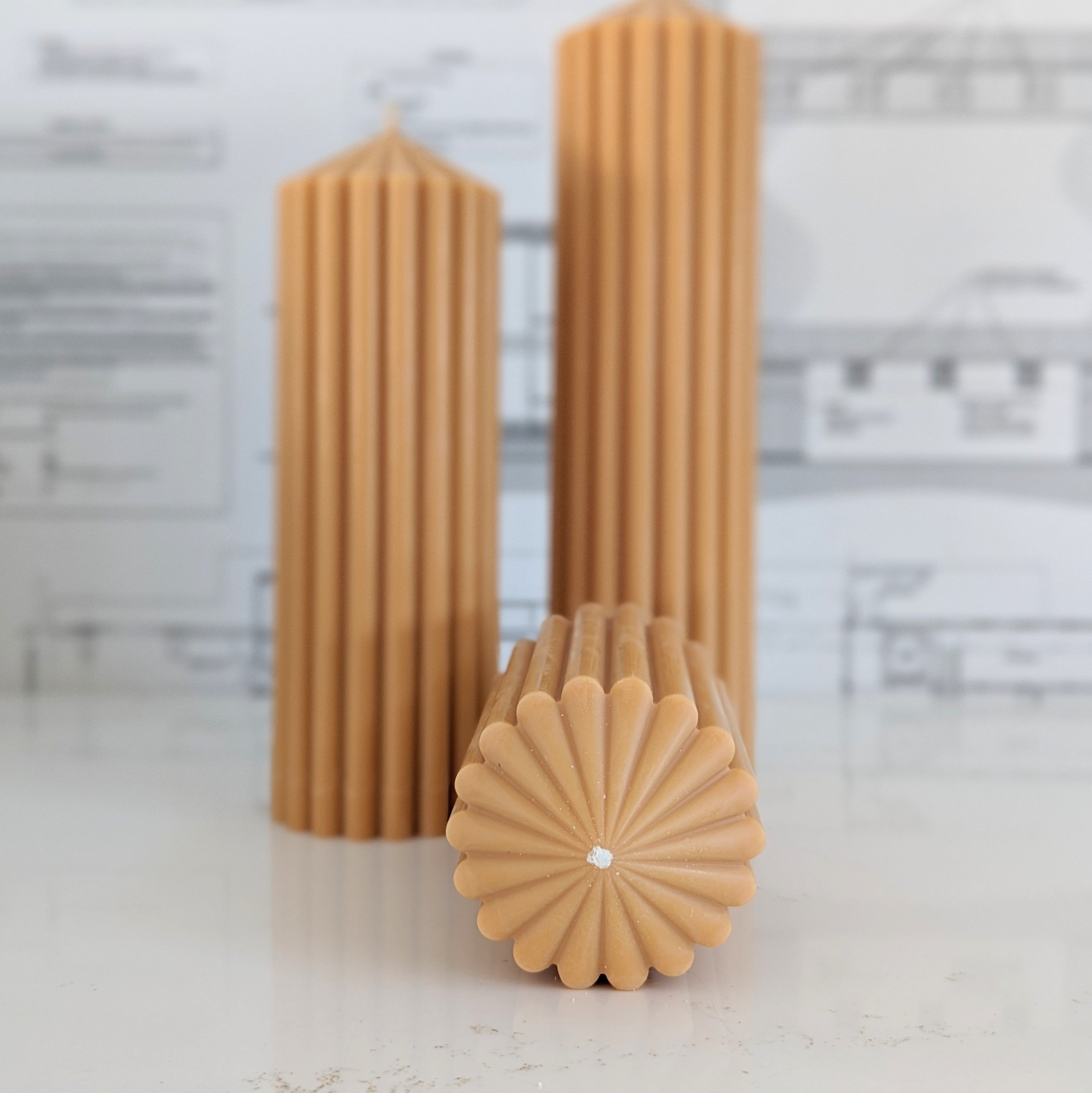 Calgary Candle Trio w/ Ribbed Peak - Amber