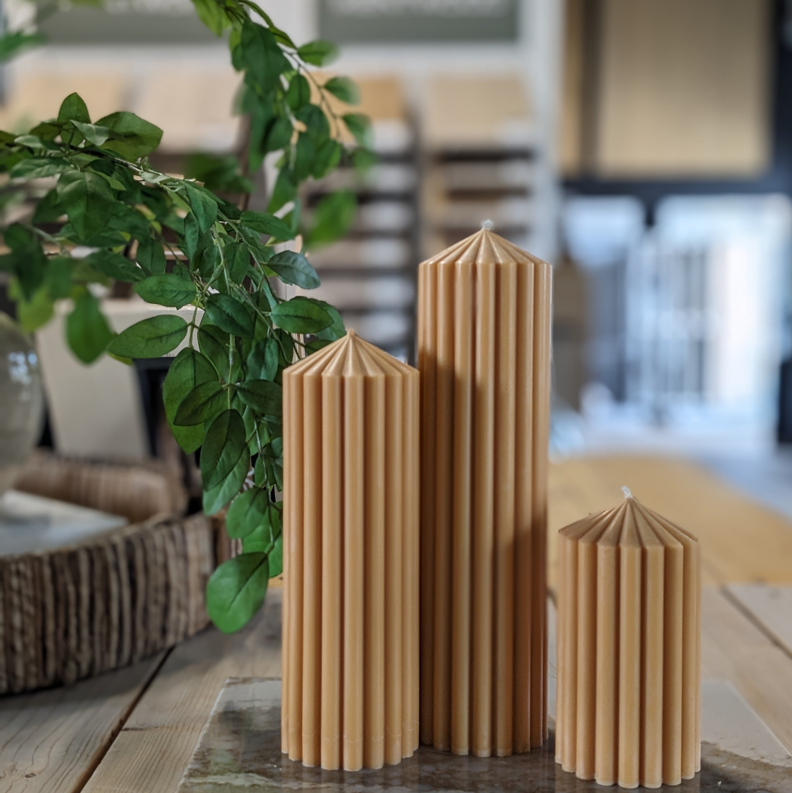 Calgary Candle Trio w/ Ribbed Peak - Amber