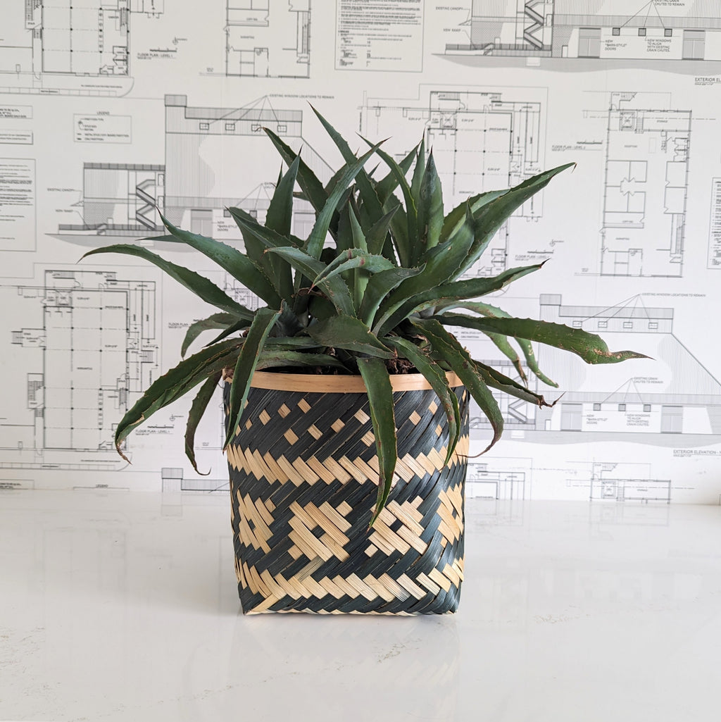 Black Patterned Bamboo Basket