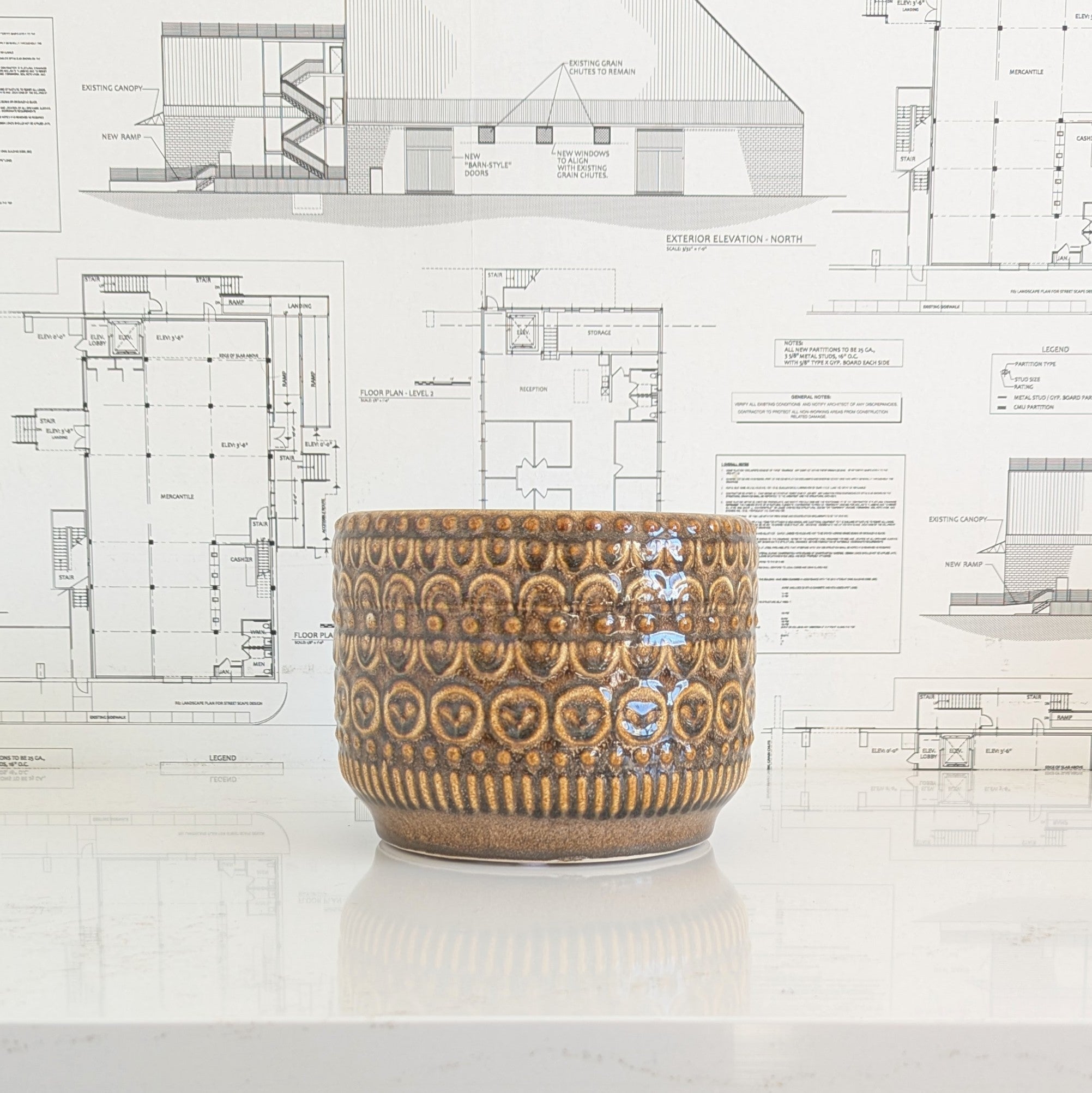 Brown Embossed Planter (holds 7" pot)