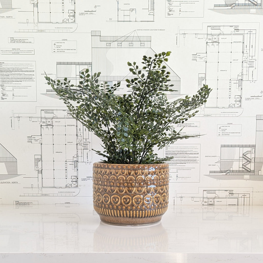 Brown Embossed Planter (holds 7" pot)
