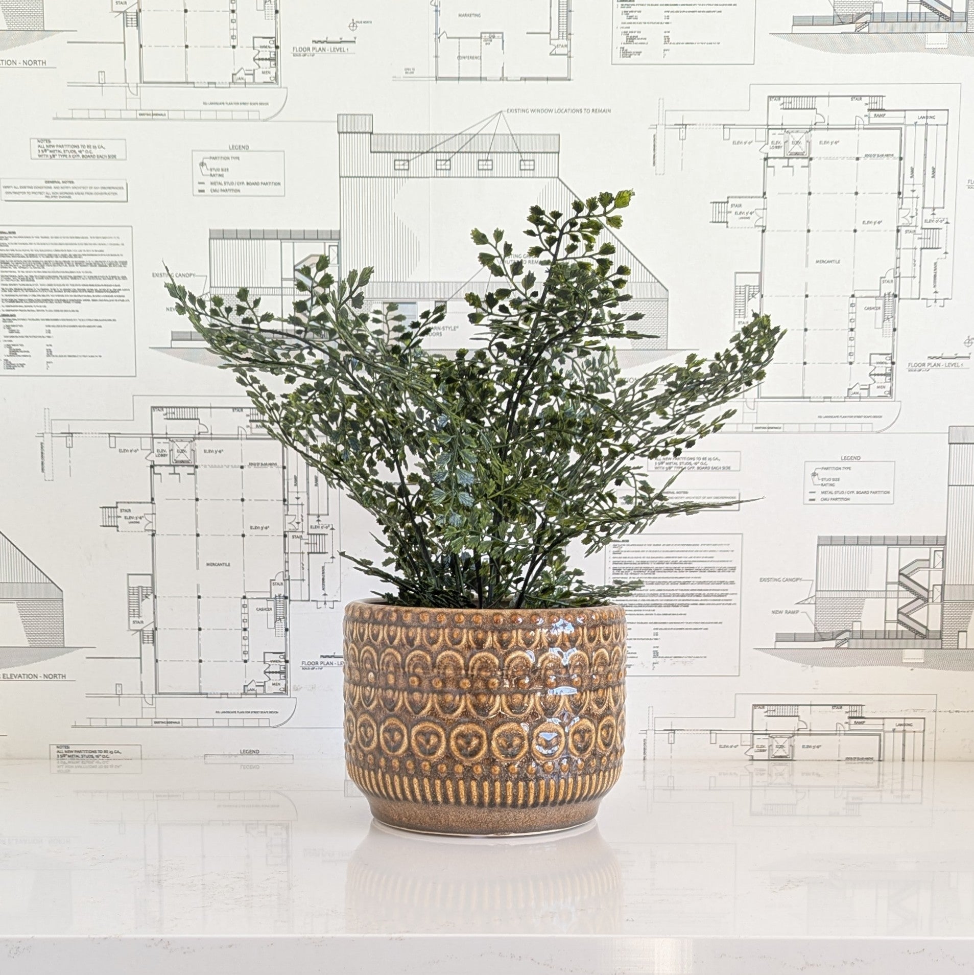 Brown Embossed Planter (holds 7" pot)