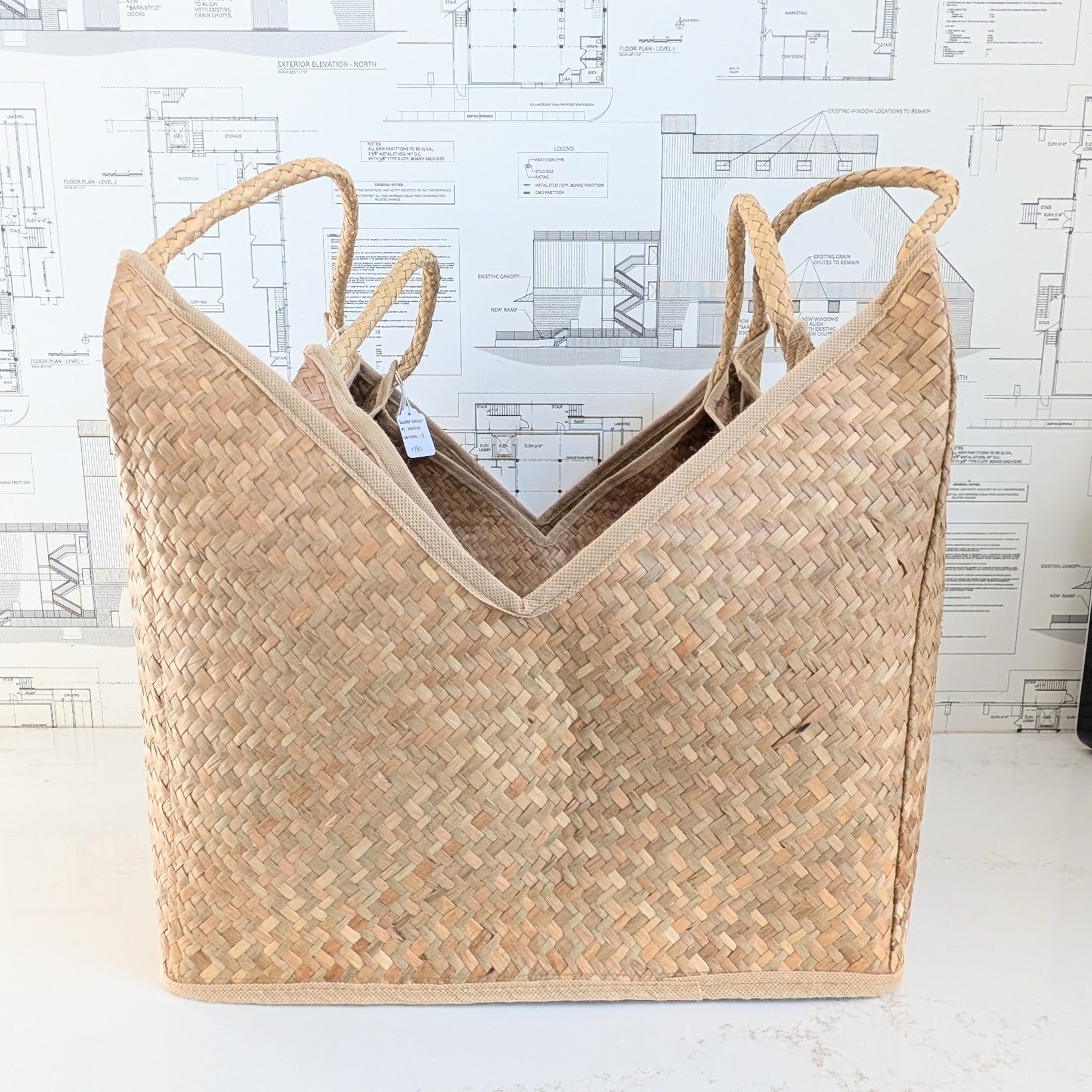 Square Basket w/ Handle in Natural