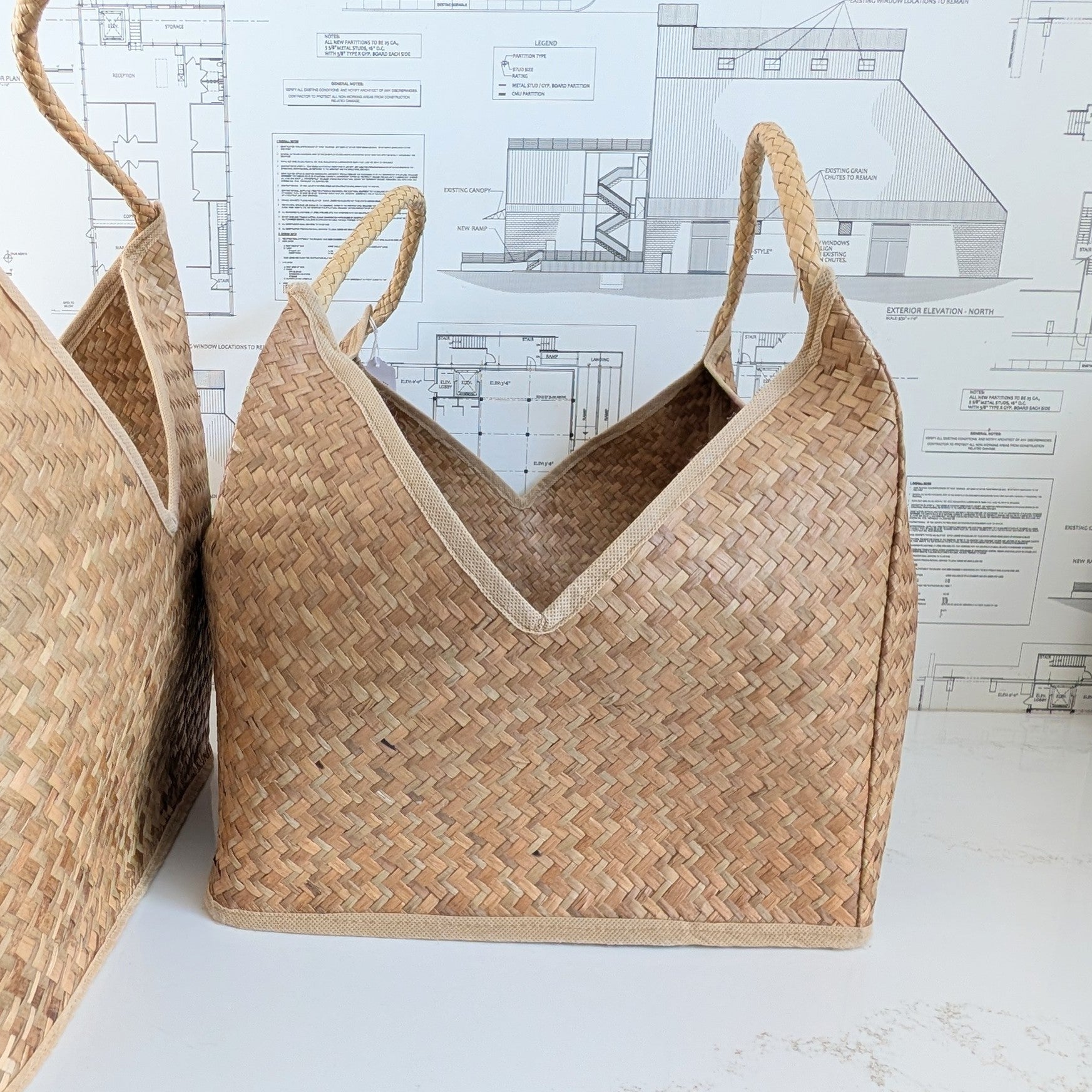 Square Basket w/ Handle in Natural