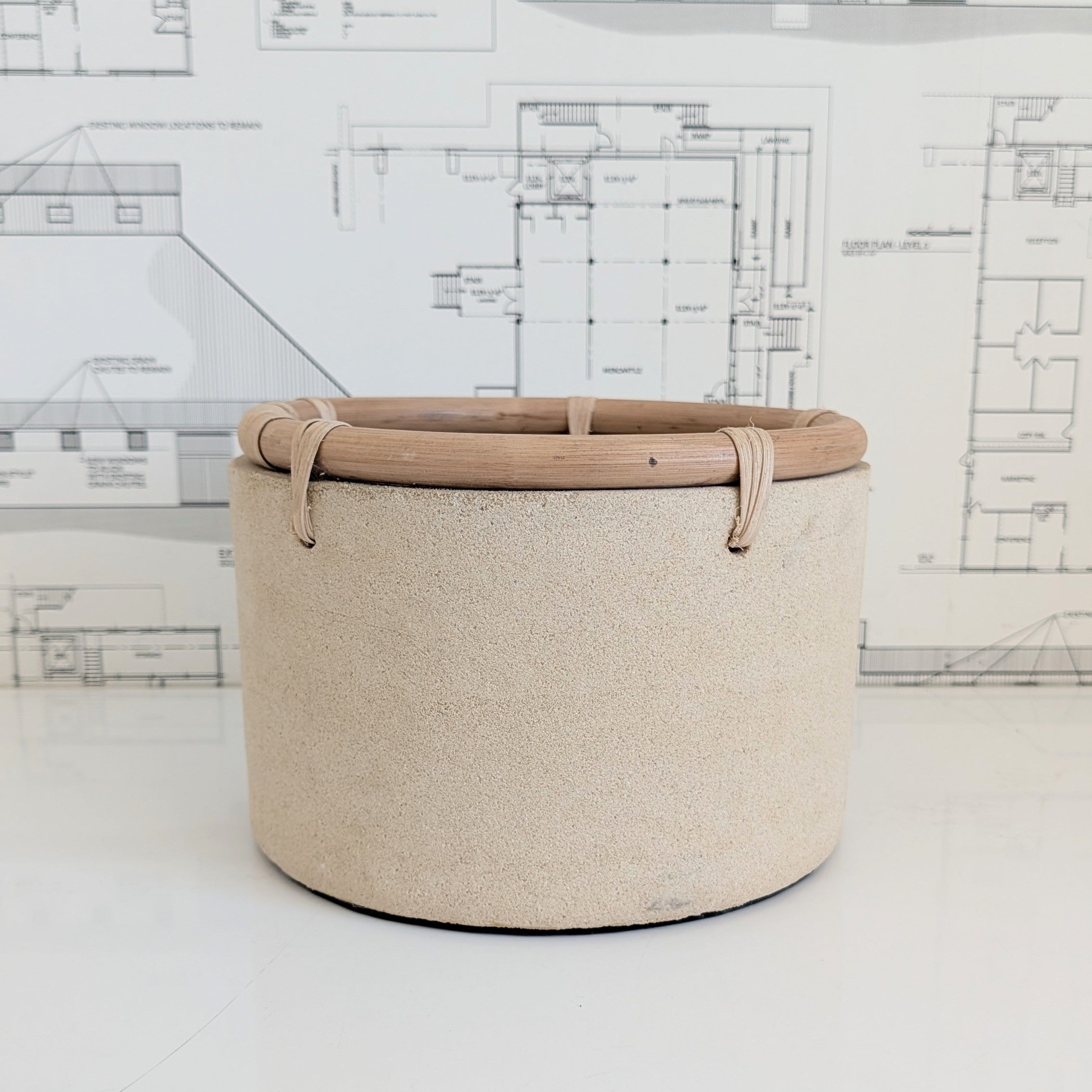 Decorative Cement Planter w/ Rattan Detail