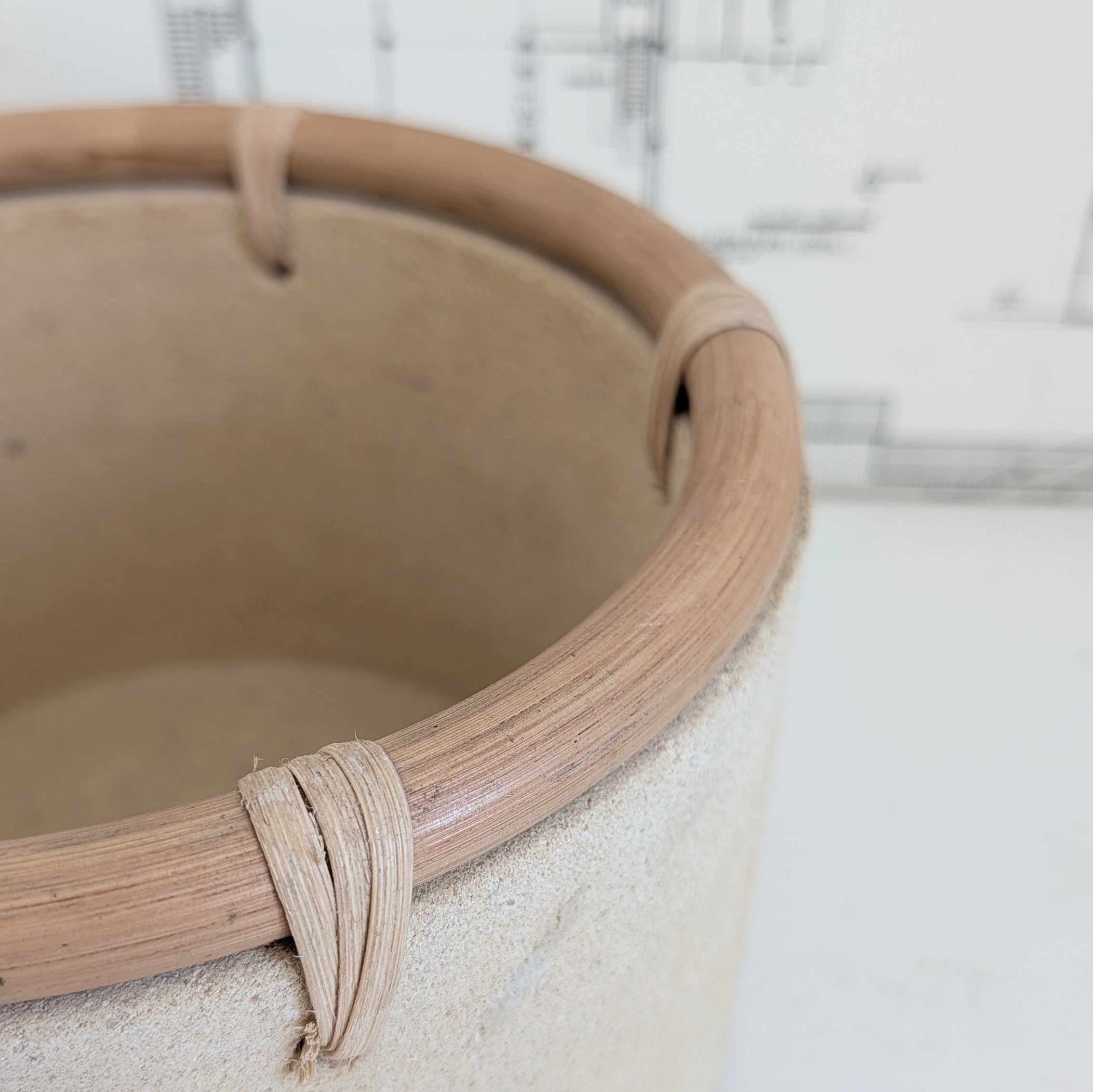 Decorative Cement Planter w/ Rattan Detail