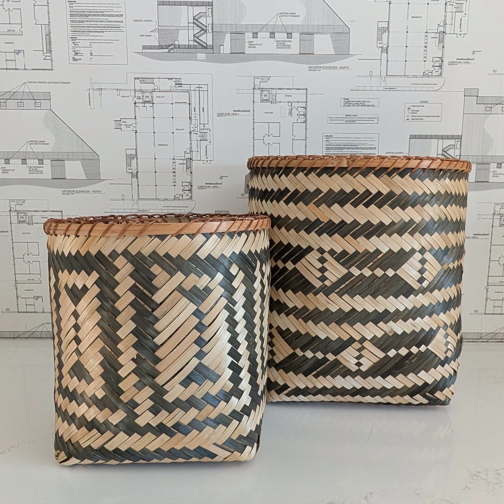 Black Patterned Bamboo Basket