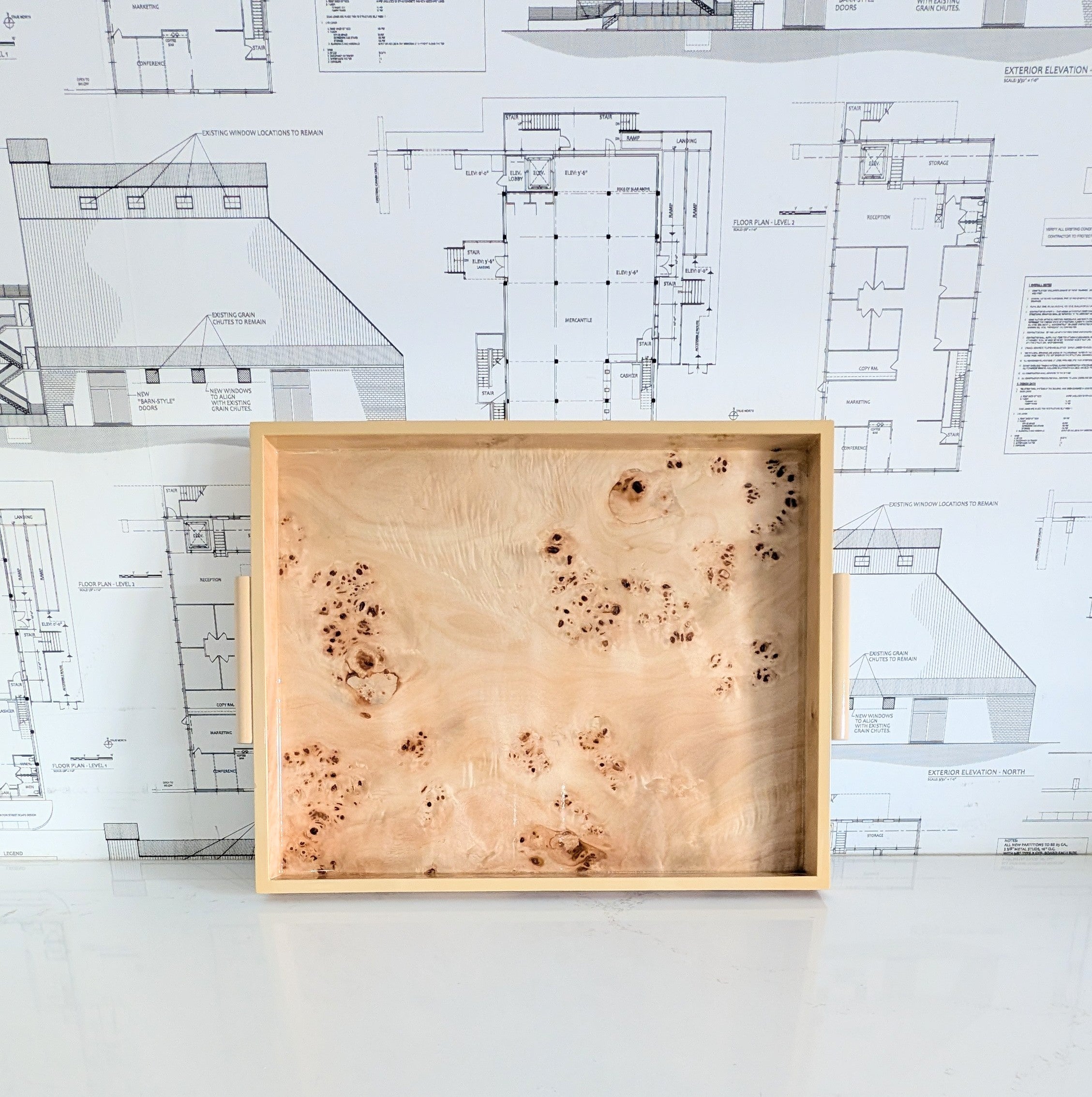 Burl Tray W/ Handles